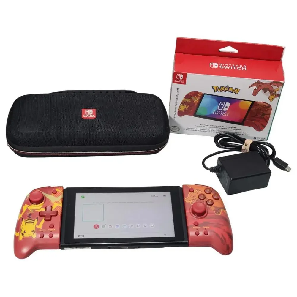 Nintendo Switch 32GB Console HAC-001 W/ Hori Joy Cons, Adapter, Case. TESTED